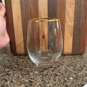Girly Gold Rimmed Stemless Wine Glass - Red Manicure Middle Finger